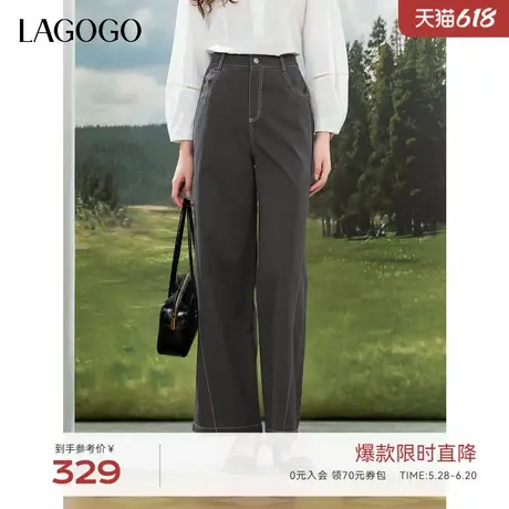 LAGOGO全棉高腰显瘦休闲裤女拉谷谷2025夏季新款裤子OAKK533A72图片