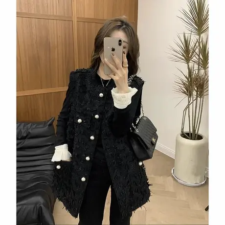 秋季新款无袖背心宽松显瘦外搭马夹流苏小香风中长款马甲女上衣潮图片