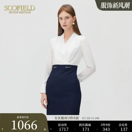 Scofield女装秋季新款领气质通勤修身收腰显瘦假两件包臀连衣裙图片