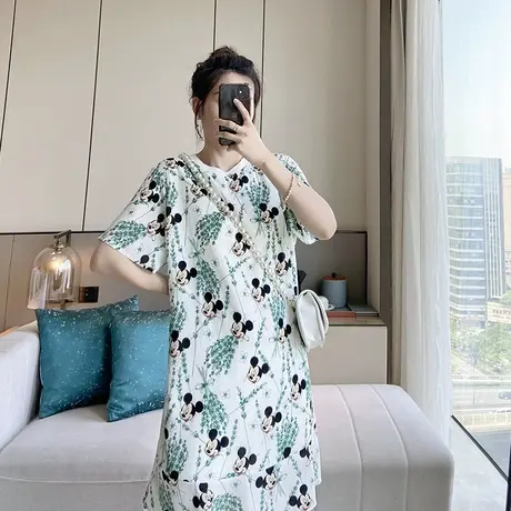 卡通图案T恤连衣裙印花大码宽松显瘦遮肚子韩版胖mm2024夏季新款图片