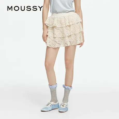 MOUSSY 2025夏季新品波西米亚重工蕾丝蛋糕裙半身裙028ISA31-3781图片