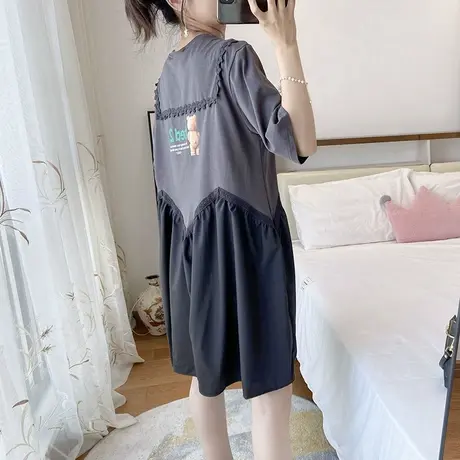 减龄洋气宽松显瘦胖mm遮肚新款夏季连衣裙微胖a字大码女装时髦潮图片