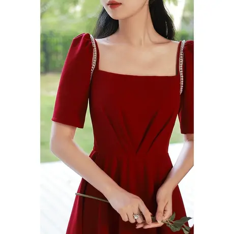 敬酒服新娘平时可穿夏季酒红色结婚订婚回门礼服连衣裙收腰显瘦女图片