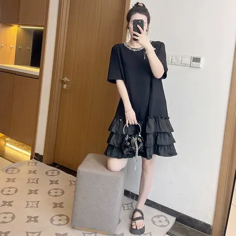 法式蓬蓬蛋糕裙连衣裙子女夏季大码胖mm黑色荷叶边显瘦2024新款图片