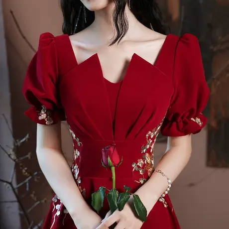 敬酒服新娘2024新款夏季小个子订婚礼服连衣裙平时可穿刺绣薄款女商品大图
