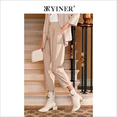 YINER音儿女装夏时尚通勤亚麻休闲工装西装裤女图片