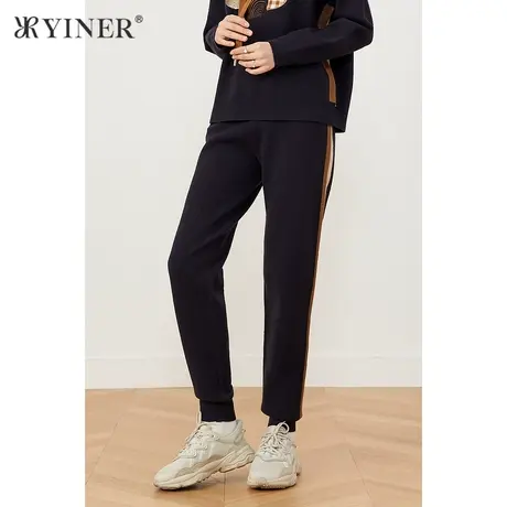 *YINER音儿奥莱女装冬季撞色侧条纹铅笔休闲裤图片
