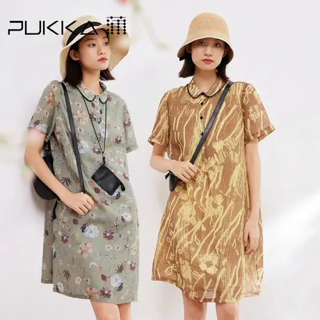 蒲PUKKA 原创设计女装夏季宽松休闲小个子苎麻印花连衣裙图片