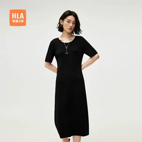 HLA/海澜之家纯色短袖针织裙2025夏季新简约优雅连衣裙女装图片
