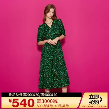 Juicy Couture橘滋23女装新款碧野悠悠印花V领连衣裙图片