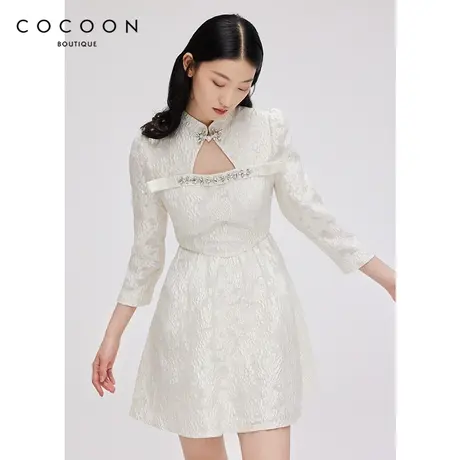 商场同款 可可尼COCOON泡泡袖连衣裙女秋冬设计感小个子收腰裙子图片