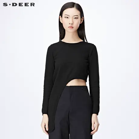 sdeer圣迪奥女装春装设计感不规则弧摆针织衫毛衣S17183501图片
