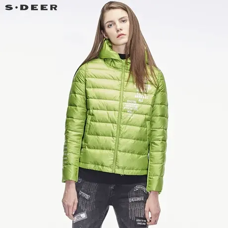 sdeer圣迪奥2018冬装新款纯黑拉链高领连帽H廓形羽绒服S18462417图片