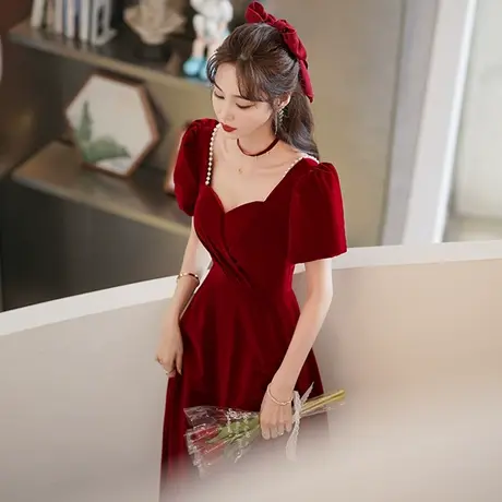 丝绒敬酒服新娘2024新款夏季结婚订婚回门答谢宴礼服平时可穿高级图片