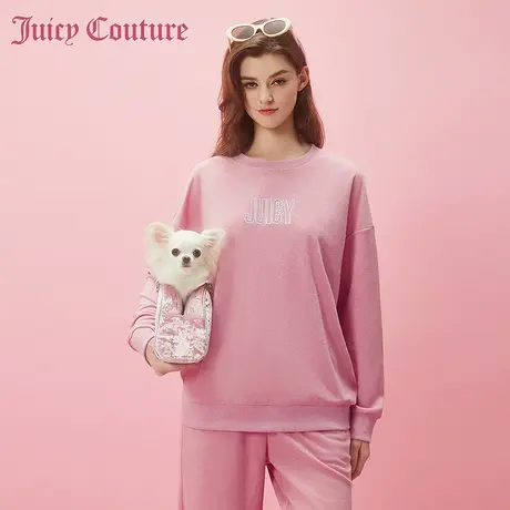 Juicy Couture橘滋2024早春穿搭新款草莓刺绣圆领毛巾布女式卫衣图片