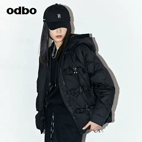 odbo/欧迪比欧连帽鸭绒羽绒服女冬季新款加厚保暖短款外套图片