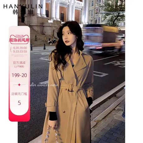 韩语琳风衣女装秋季年新款韩版时尚卡其色宽松翻腰带长袖外套图片