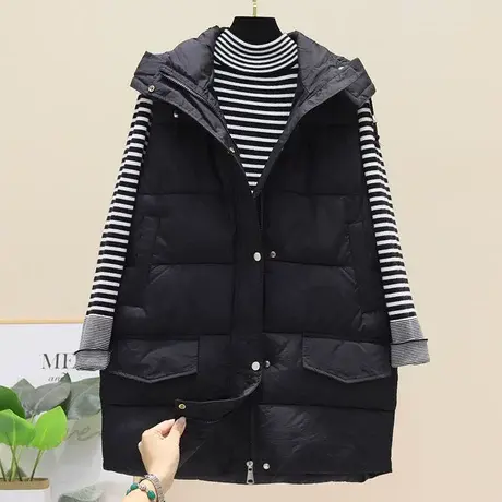 大版中长款羽绒棉服马甲女2023年秋冬面包服连帽无袖棉衣马夹外套图片