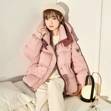 唐狮羽绒服新款女短款冬季连帽面包服小个子冬装外套加厚保暖1.15图片