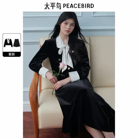 太平鸟女装2025年秋季新款丝绒小香套装A1FCE3574图片