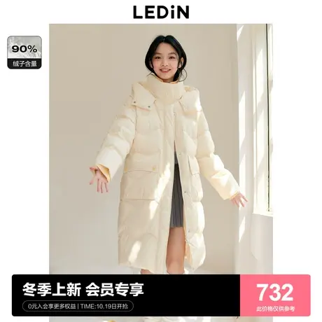 乐町韩系撞色中长款羽绒服23年冬季新款波浪绗缝羽绒少女感厚外套图片