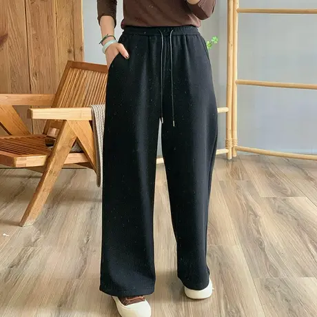 dza 高腰显瘦宽松阔腿外穿加绒裤子女冬休闲加长裤百搭哈伦直筒裤图片