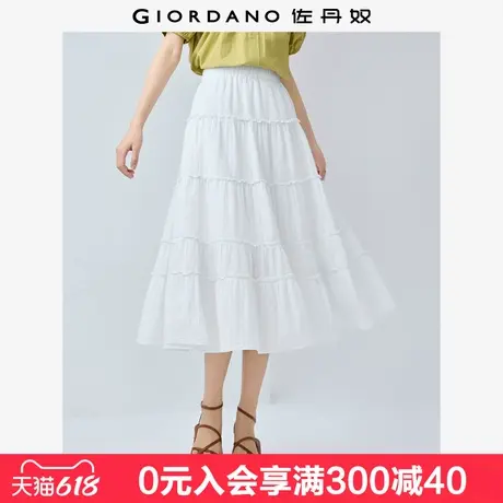 佐丹奴白色裙子女装纯棉拼接花边甜美蛋糕裙松紧腰半身裙05465088图片