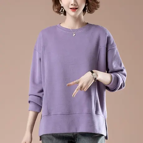 卫衣女宽松春秋季加肥加大码女装中年妈妈休闲百搭圆领显瘦上衣图片