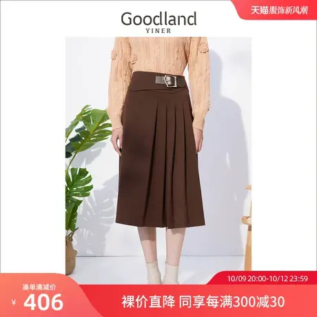 音儿美地女装2022冬季新款高腰显瘦中长款褶皱半身裙高级感图片