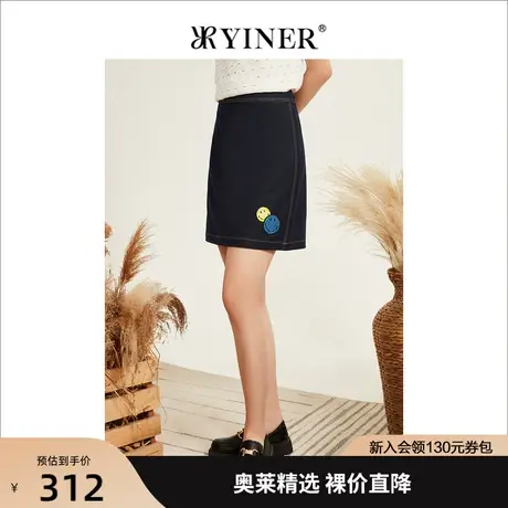 Smiley®联名YINER音儿女装2022秋新款高腰笑脸牛仔半裙图片