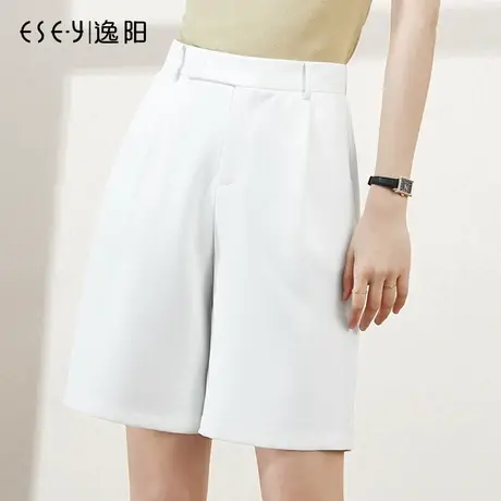 逸阳白色五分短裤女2023年夏季新款高腰宽松显瘦薄款休闲裤子3801图片