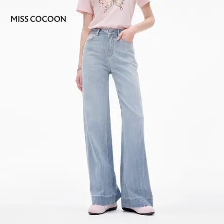 MISSCOCOON可可尼渐变烫钻牛仔裤女2025秋季新款宽松高腰棉阔腿裤图片