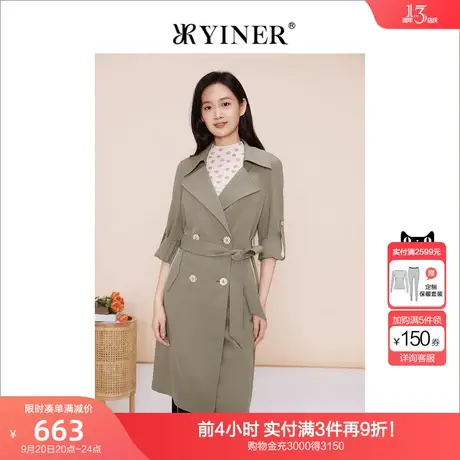YINER音儿女装2023春季新款通勤复古英伦风双排扣风衣图片