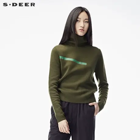 sdeer圣迪奥2019春装简约修身纯色高领套头针织衫毛衣女S17383521图片