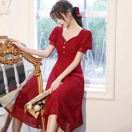 敬酒服新娘2023新款夏季订婚回门礼服裙小个子蕾丝中长款平时可穿图片
