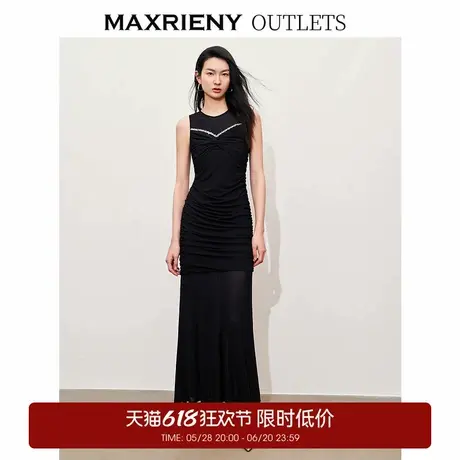 【奥莱】MAXRIENY华丽优雅感钉珠网纱连衣裙修身图片