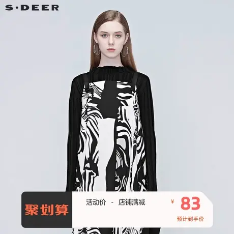 sdeer圣迪奥女装肌理修身纯黑针织衫毛衣复古日系慵懒S20383515图片