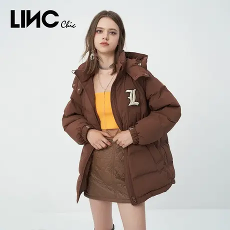 LINC金羽杰2023冬新款复古学院围裹感反季断码女款中长款羽绒服女图片
