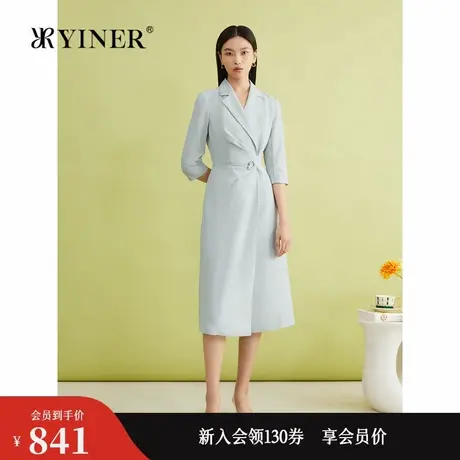 YINER音儿专选春季法式知性优雅西装领收腰小A摆连衣裙图片