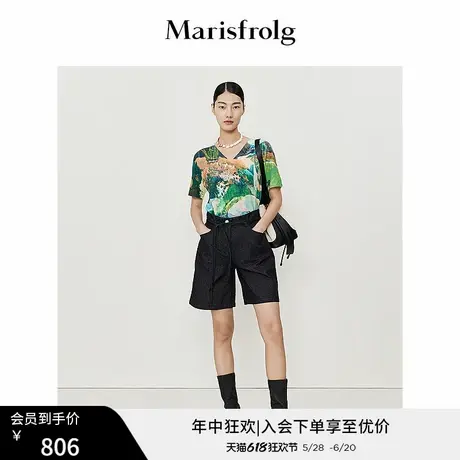 玛丝菲尔2022夏季新款休闲a型显瘦收腰亚麻仿牛仔短裤女图片
