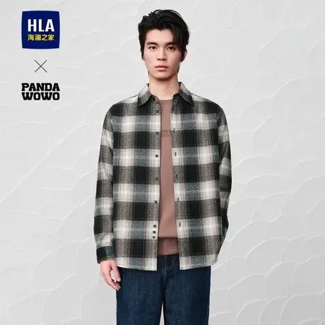 HLA/海澜之家panda wowo长袖衬衫24秋冬新渐变格纹翻领保暖衬衣男图片