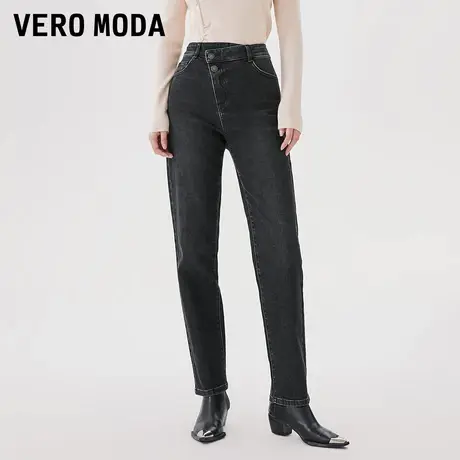 Vero Moda奥莱牛仔裤女春秋新款高腰萝卜不对称腰头直筒长裤百搭图片
