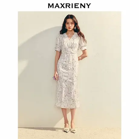 【奥莱】MAXRIENY优雅浪漫收腰修身鱼尾连衣裙图片