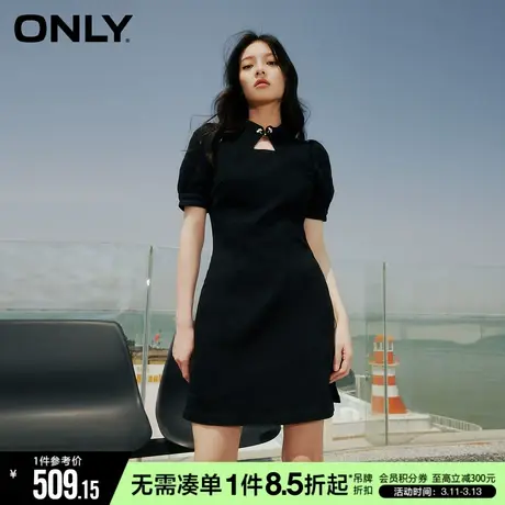 ONLY冬季中式复古旗袍修身短款牛仔连衣裙女|123142007图片