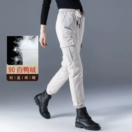 轻薄工装羽绒裤女外穿时尚高腰加厚2023新款冬季加绒女士妈妈棉裤图片