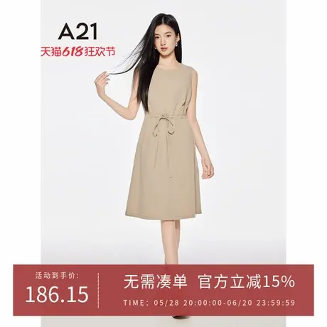 A21女装圆领抽绳收腰裙2025夏季新款慵懒风连衣裙无袖中长款A字裙图片