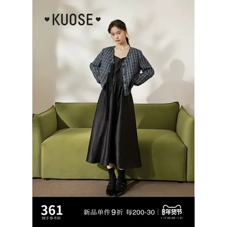 阔色黑色法式千金风吊带连衣裙女2024春季新款收腰显瘦内搭裙子秋图片
