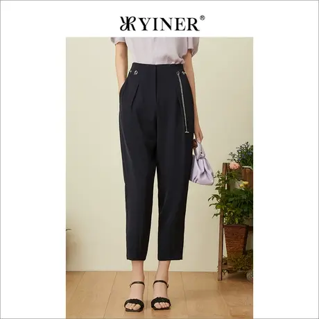 YINER音儿女装夏季设计感休闲裤高腰显瘦哈伦裤图片