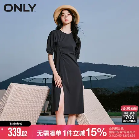 ONLY冬季法式气质裙摆开叉中长裙收腰连衣裙女|123107016图片