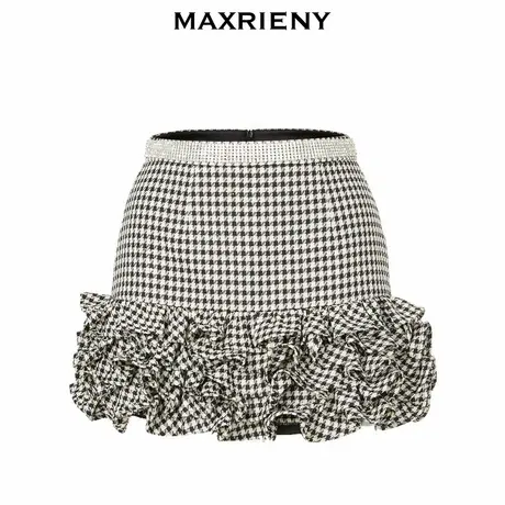 【奥莱】MAXRIENY法式复古甜美感千鸟格荷叶边短裙半裙图片